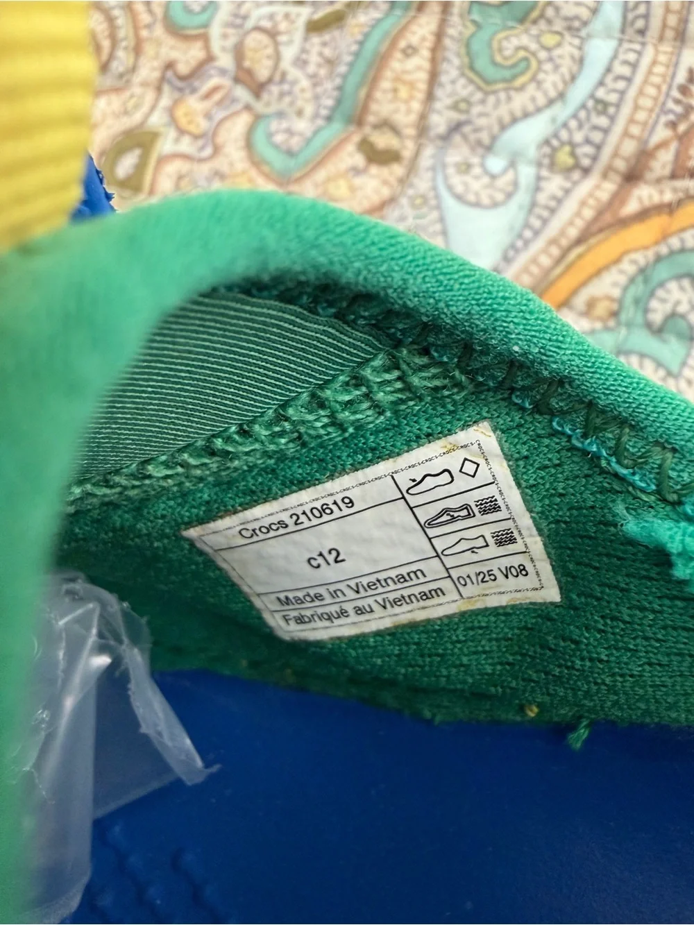 CROCS Kids Blue & Green Athletic Water Shoes with Yellow Pull Tabs Size 12